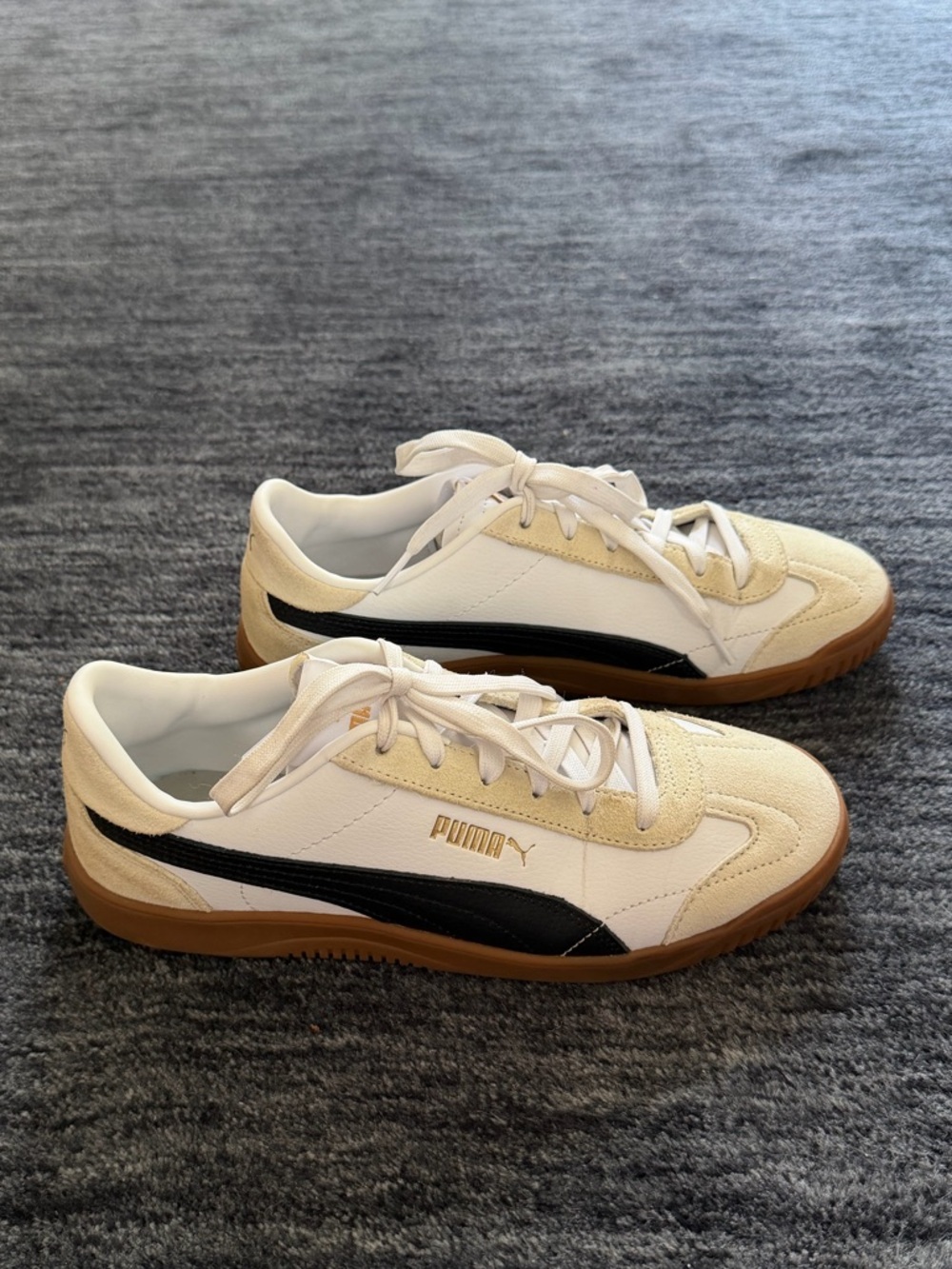 Puma White and Black Sneakers with Gum Sole